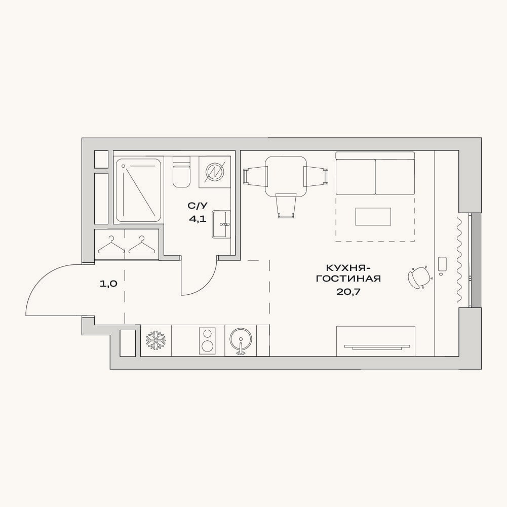 Планировка: Студия, 25,8 м²