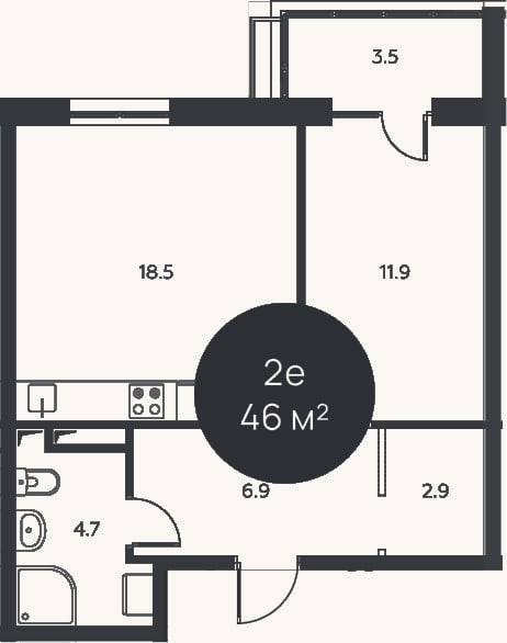 Планировка: 2-к, 45 м²