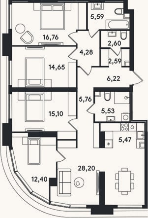 Планировка: 4+ к, 125,2 м²