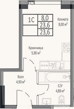 Планировка: Студия, 23,6 м²