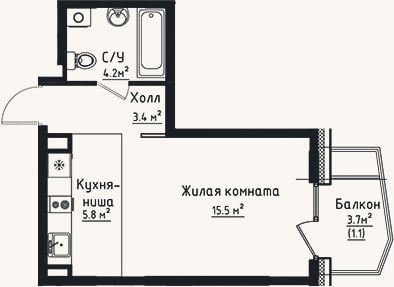 Планировка: Студия, 28,9 м²