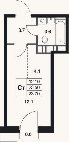 Планировка: Студия, 23,5 м²