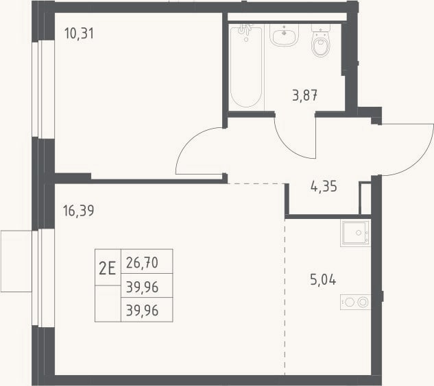 Планировка: 2-к, 40 м²