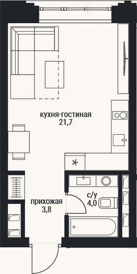 Планировка: Студия, 29,5 м²