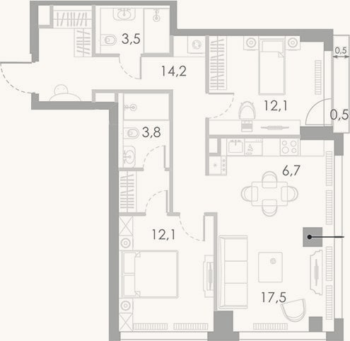 Планировка: 3-к, 72,2 м²