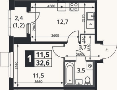 Планировка: 1-к, 31,4 м²