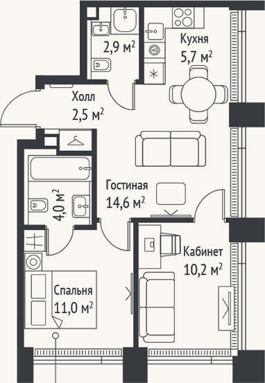 Планировка: 3-к, 50,9 м²