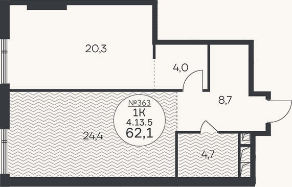 Планировка: 2-к, 62,1 м²