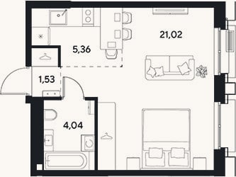 Планировка: Студия, 32 м²