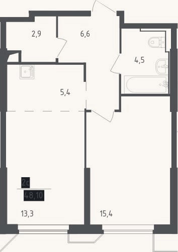 Планировка: 2-к, 48,1 м²