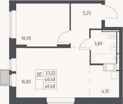 Планировка: 2-к, 40,5 м²