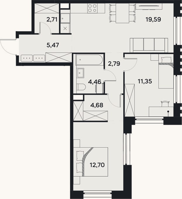 Планировка: 3-к, 63,8 м²