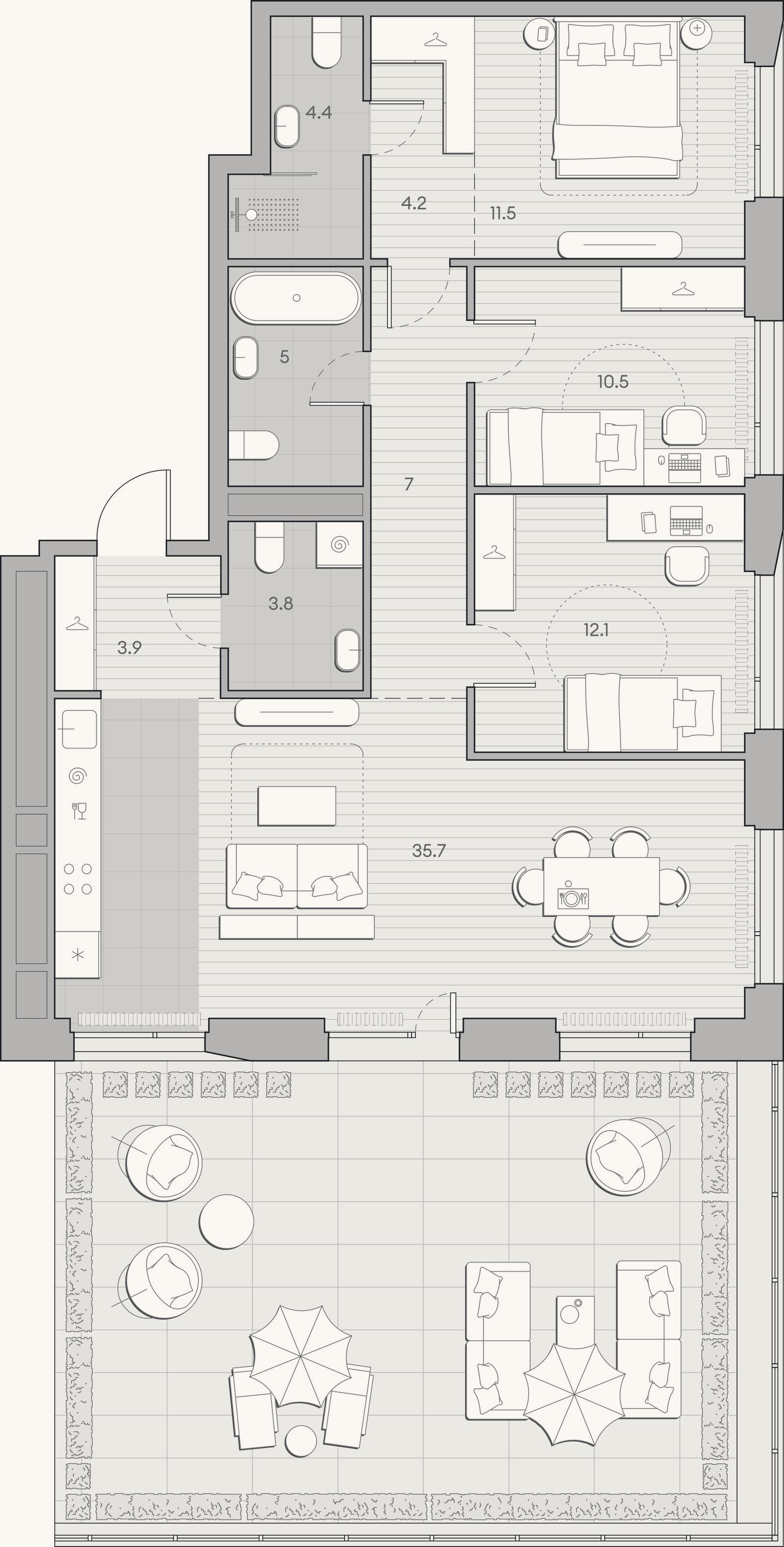 Планировка: 3-к, 99,3 м²