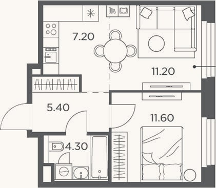 Планировка: 2-к, 39,7 м²