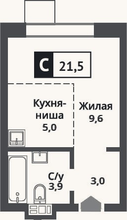 Планировка: Студия, 21,5 м²