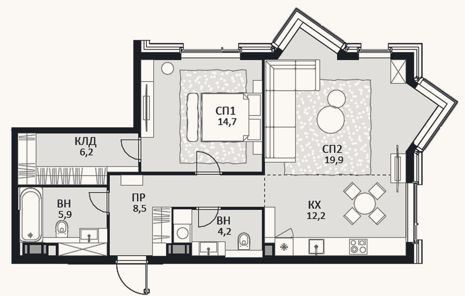 Планировка: 2-к, 71,6 м²