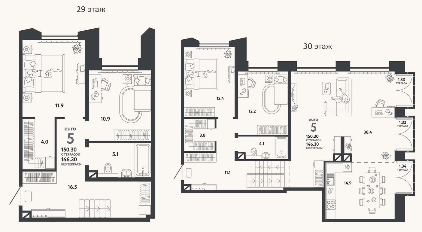 Планировка: 4+ к, 148,2 м²