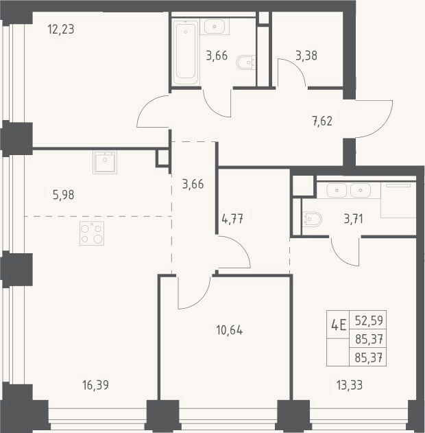 Планировка: 4+ к, 85,4 м²