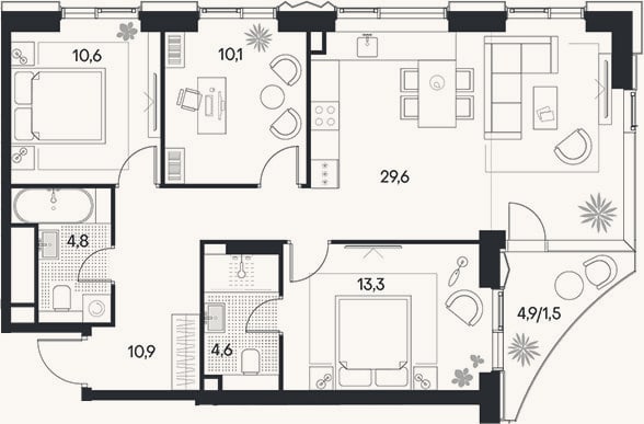 Планировка: 4+ к, 83,9 м²