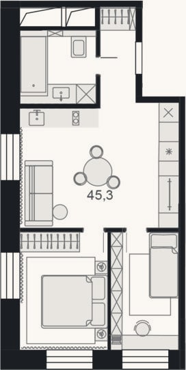 Планировка: Своб. план., 45,5 м²