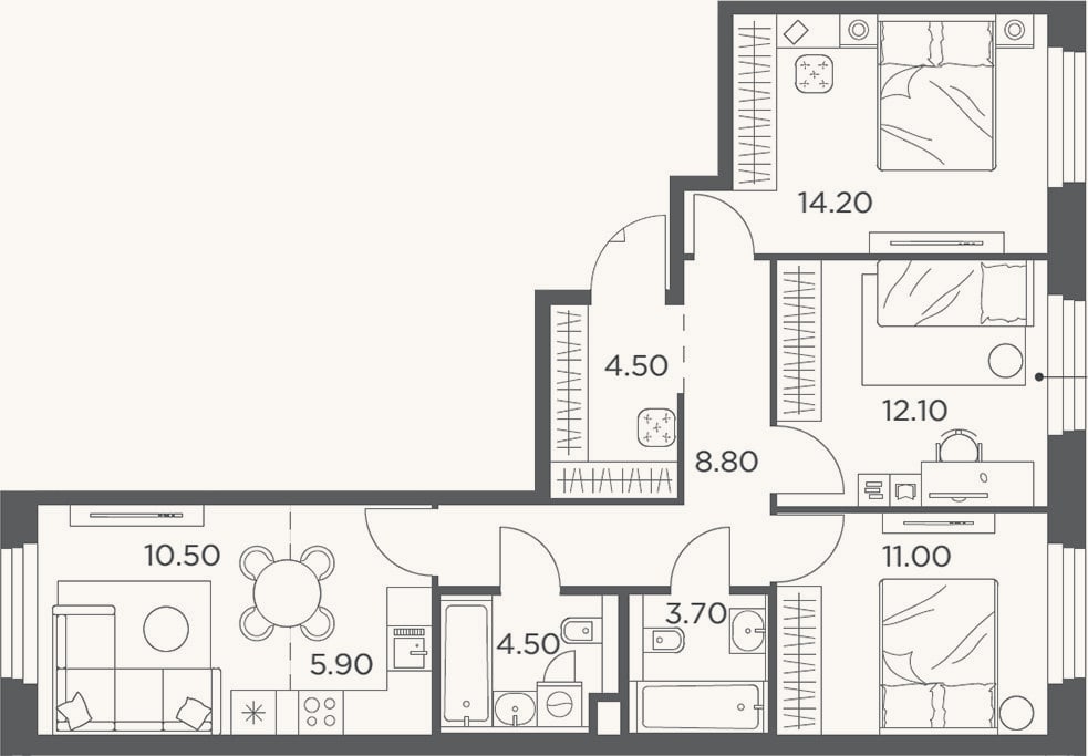 Планировка: 4+ к, 75,2 м²