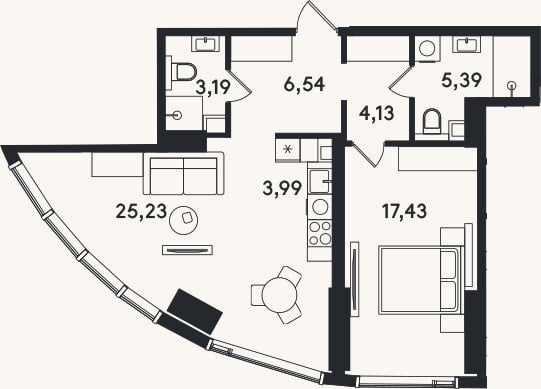 Планировка: 2-к, 65,9 м²