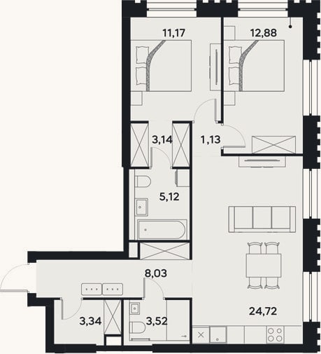 Планировка: 3-к, 73,1 м²