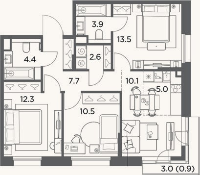 Планировка: 4+ к, 70 м²