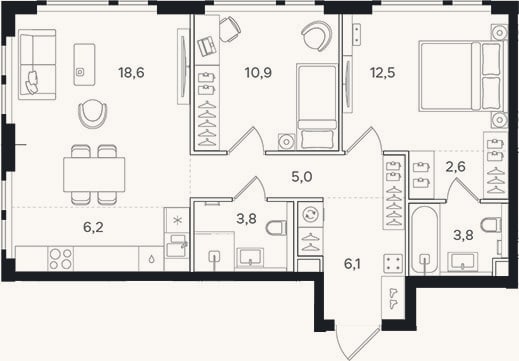 Планировка: 3-к, 69,5 м²