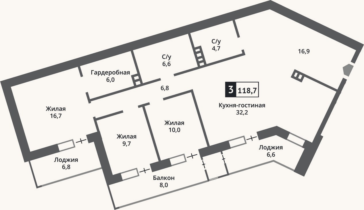 Планировка: 4+ к, 109,7 м²