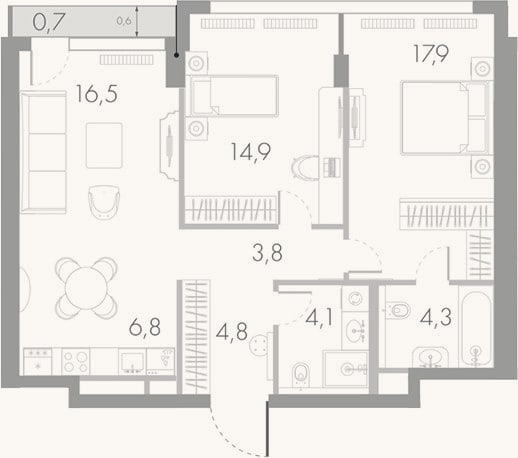 Планировка: 3-к, 73,1 м²