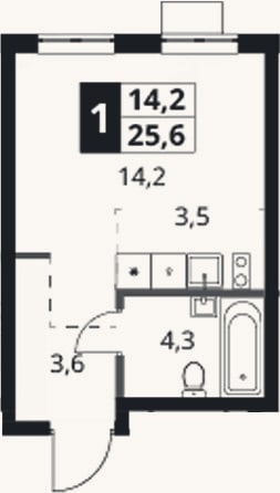 Планировка: Студия, 25,6 м²