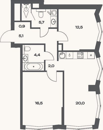 Планировка: 3-к, 68,1 м²