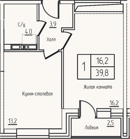 Планировка: 2-к, 37,3 м²