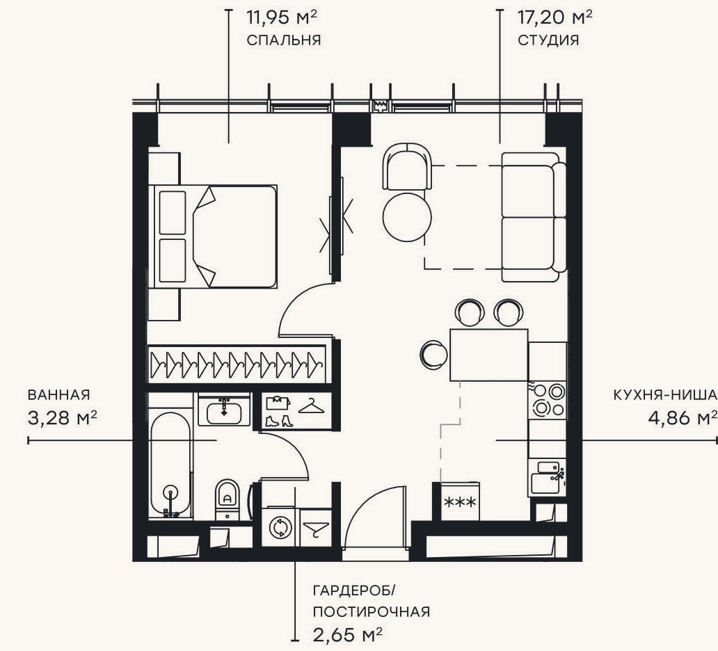 Планировка: 2-к, 39,9 м²