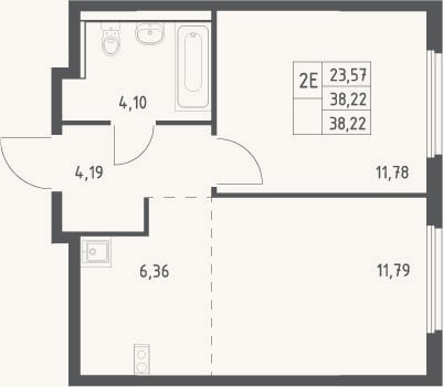 Планировка: 2-к, 38,2 м²