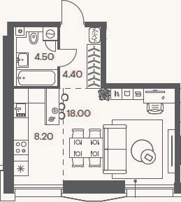 Планировка: Студия, 35,1 м²