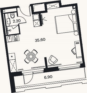Планировка: Студия, 37,8 м²