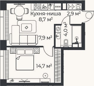 Планировка: 2-к, 38,2 м²