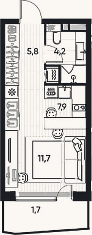 Планировка: Студия, 28,1 м²