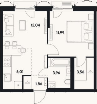 Планировка: 2-к, 39,4 м²