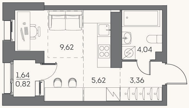 Планировка: Студия, 22,6 м²
