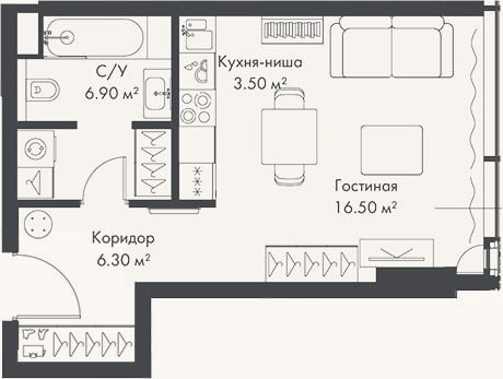 Планировка: Студия, 33,2 м²
