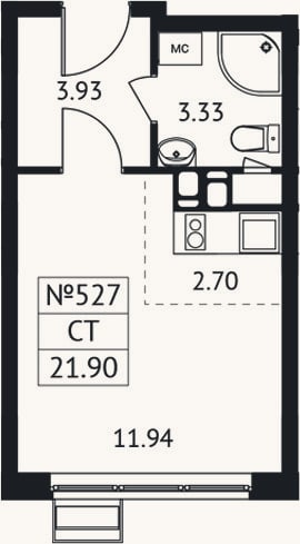 Планировка: Студия, 21,9 м²