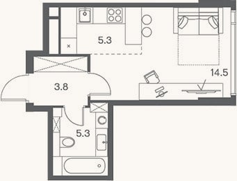Планировка: Студия, 28,9 м²