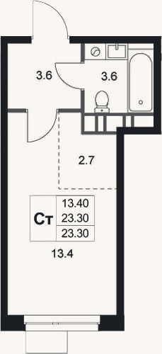 Планировка: Студия, 23,3 м²