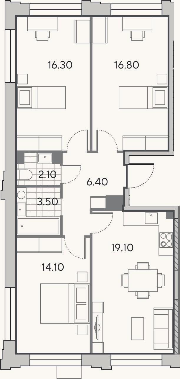 Планировка: 4+ к, 78,3 м²