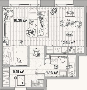 Планировка: Студия, 39,1 м²