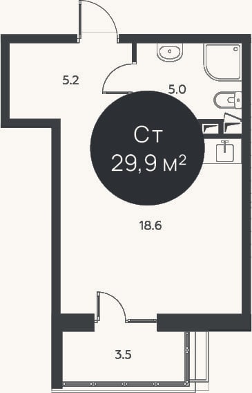 Планировка: Студия, 28,8 м²