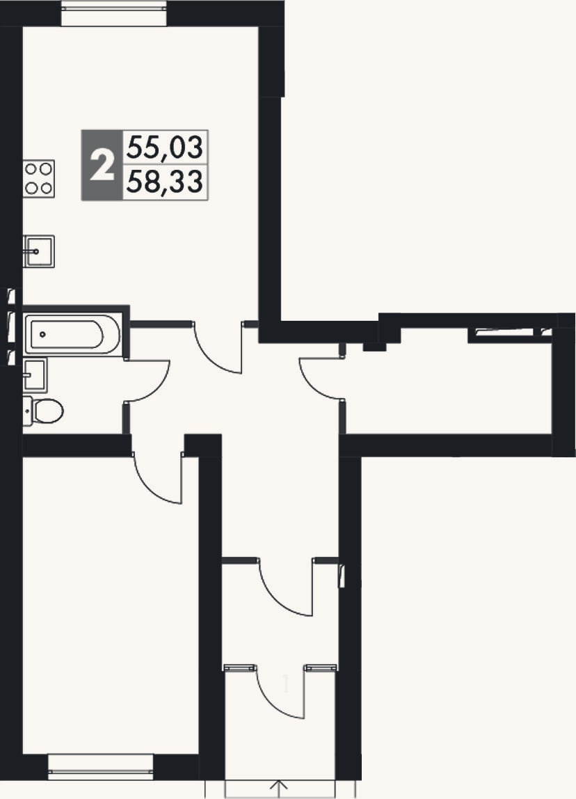 Планировка: 2-к, 60,6 м²